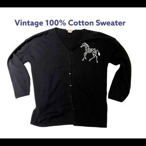 VINTAGE 100% Cotton Victoria Zebra Ladies Sweater Size L made in the USA